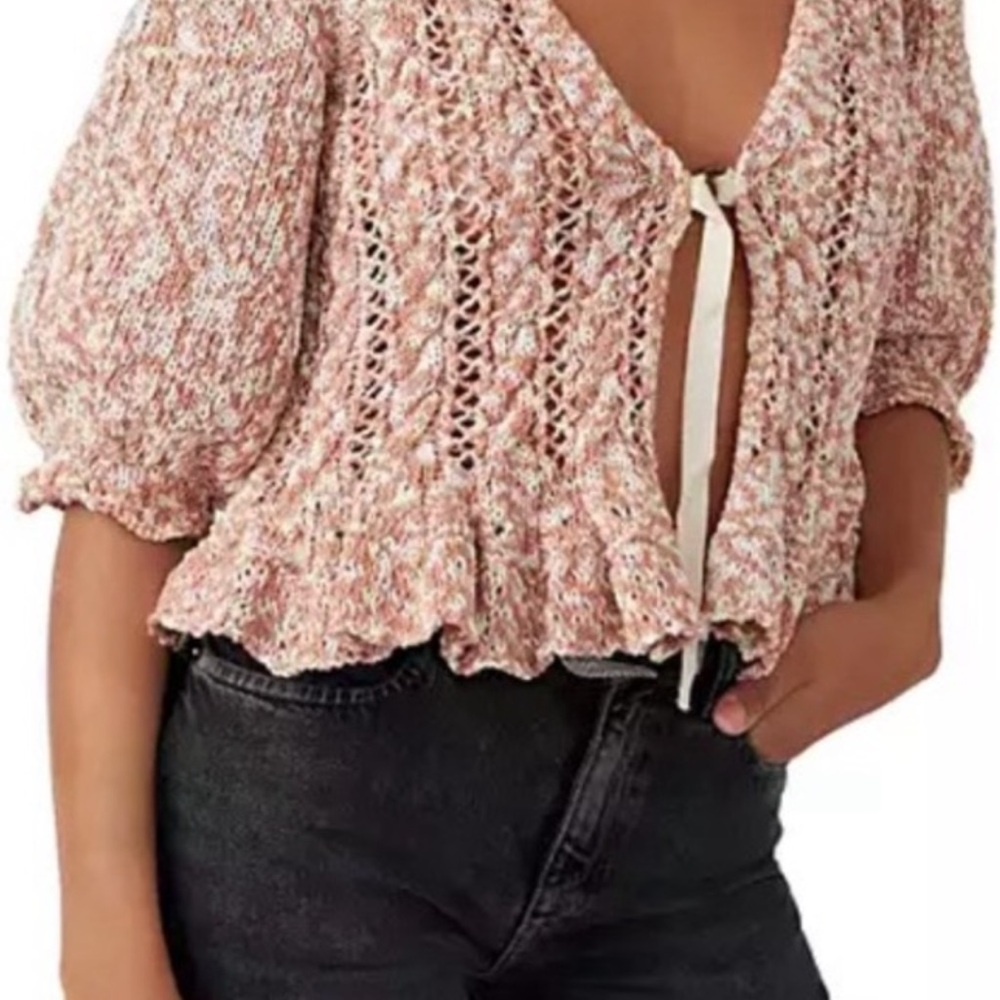 Free People Tan and Cream Cardigan-M